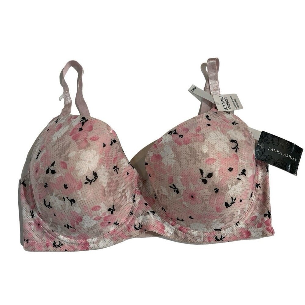 Laura Ashley Bra Pale Pink‎ Floral Underwire Padded Size 40D Feminine Romantic